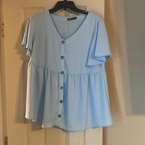Blue Button-Up Women's Top